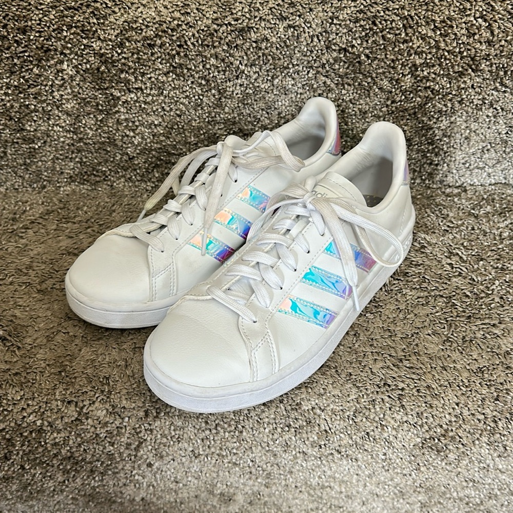 Women’s Adidas Grand Court tennis shoes, iridescent, size 8.5